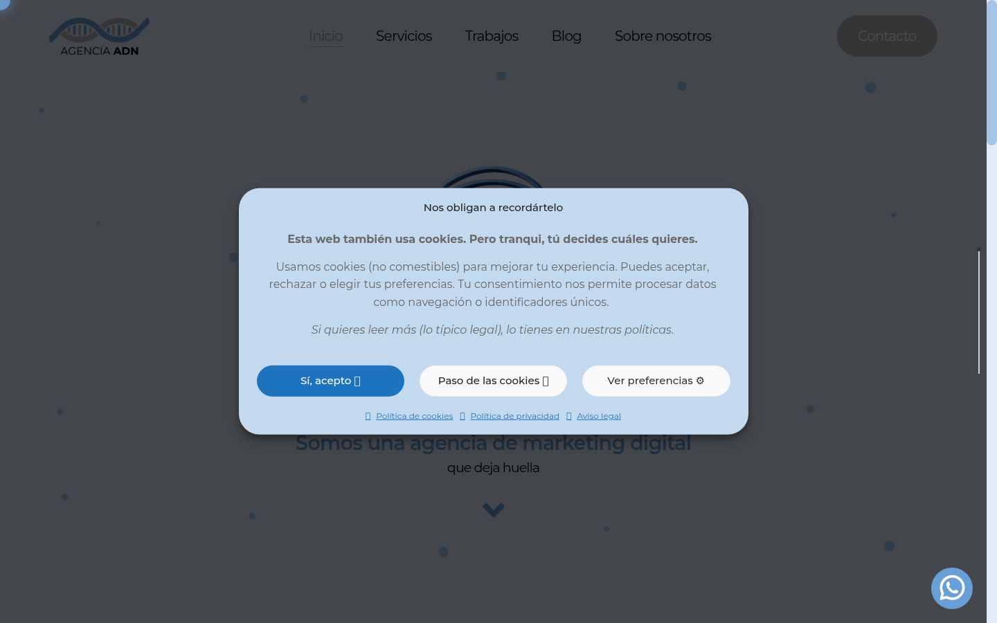 Screenshot del banner di consenso mostrato prima di qualsiasi interazione