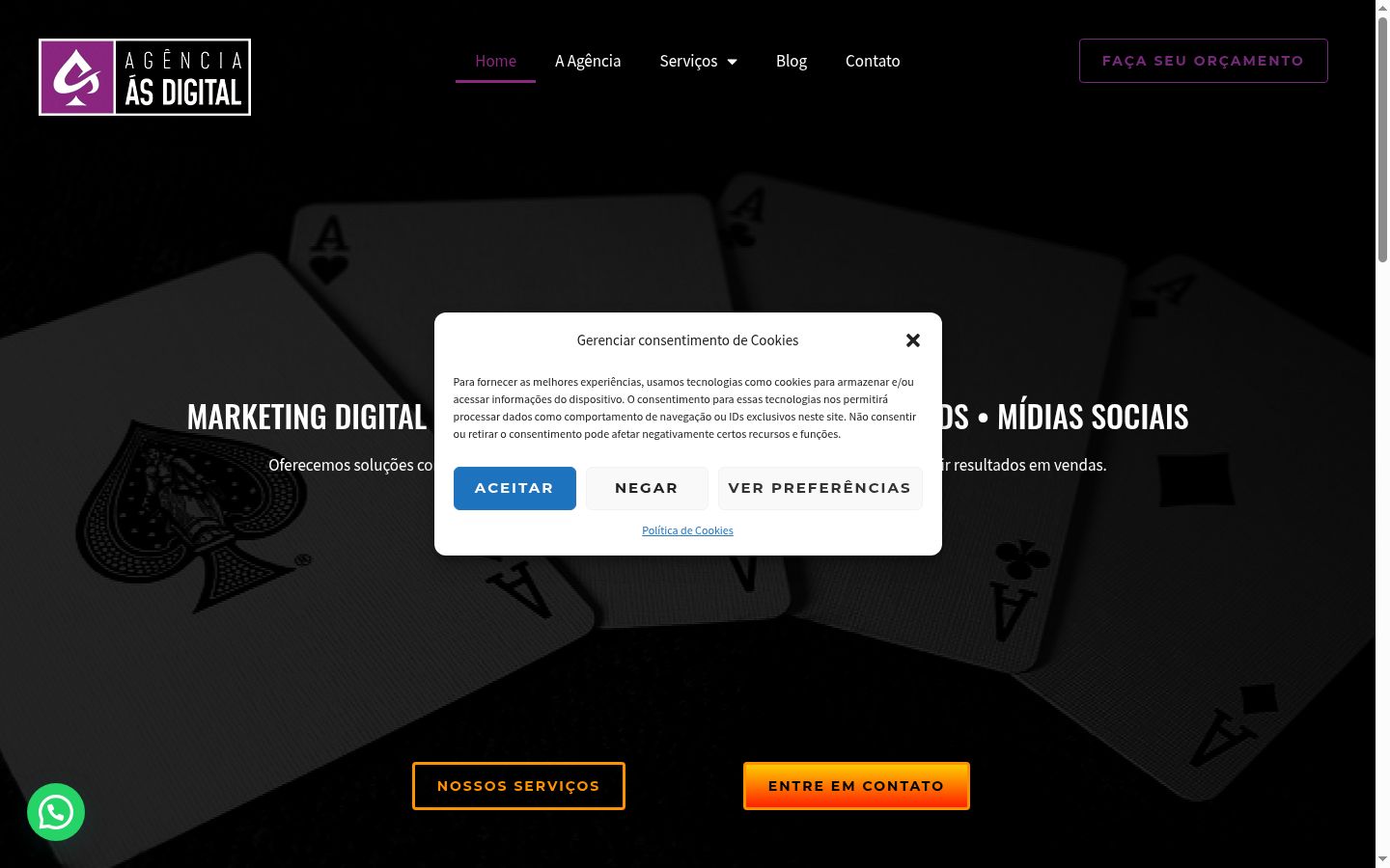 Screenshot del banner di consenso mostrato prima di qualsiasi interazione