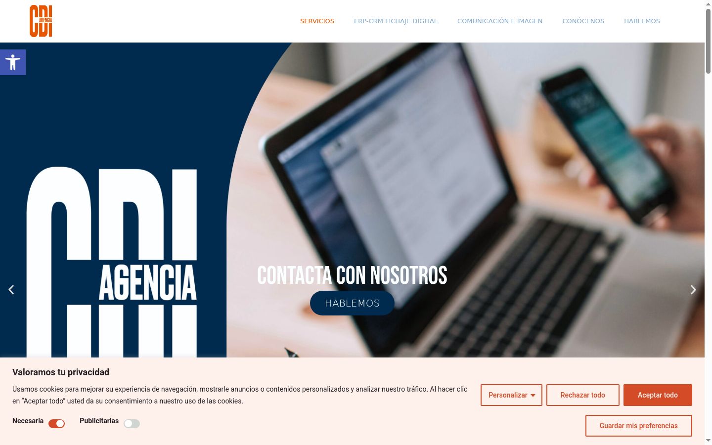 Captura de pantalla del banner de consentimiento mostrado antes de cualquier interacción