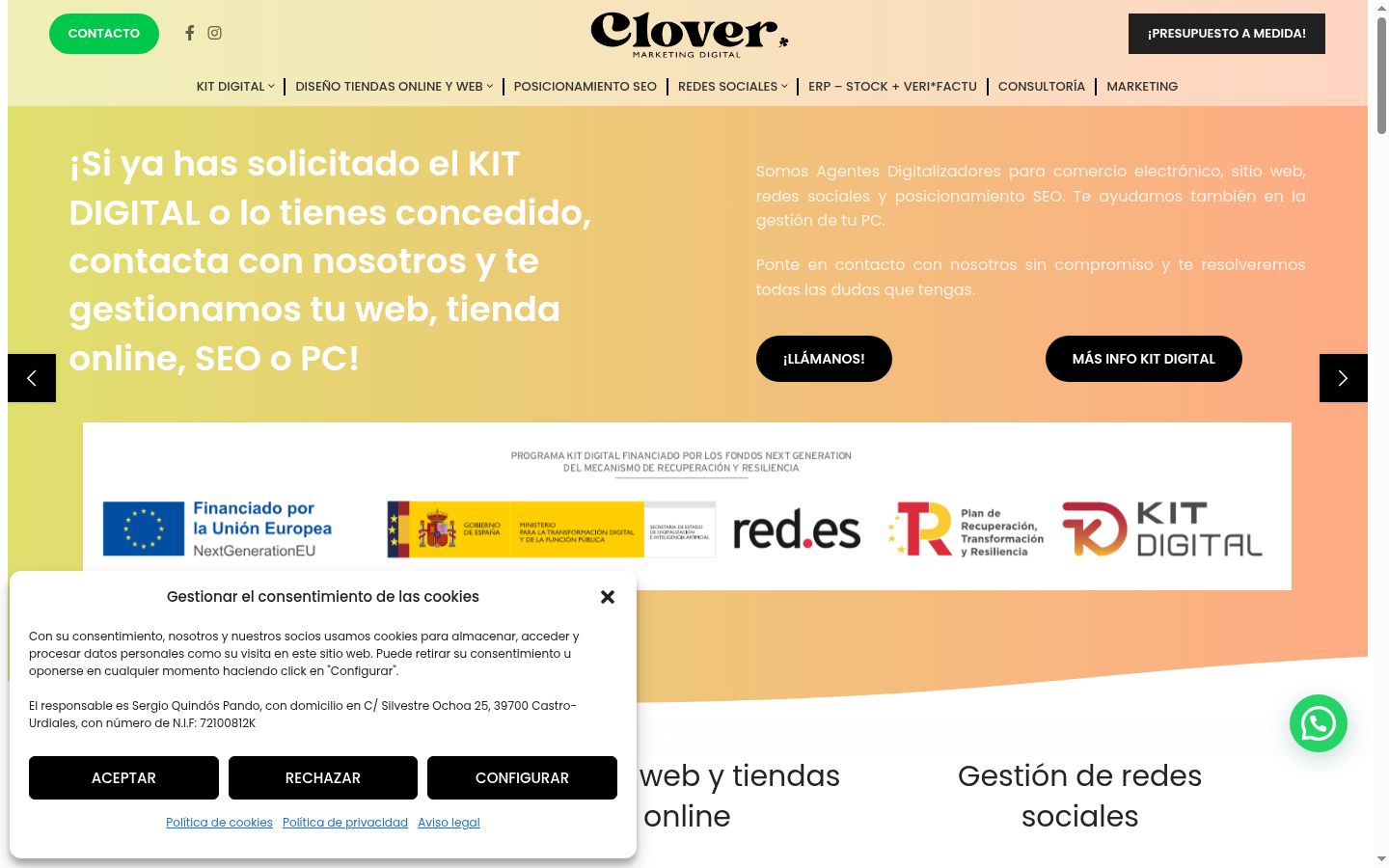 Captura de ecrã do banner de consentimento apresentado antes de qualquer interação