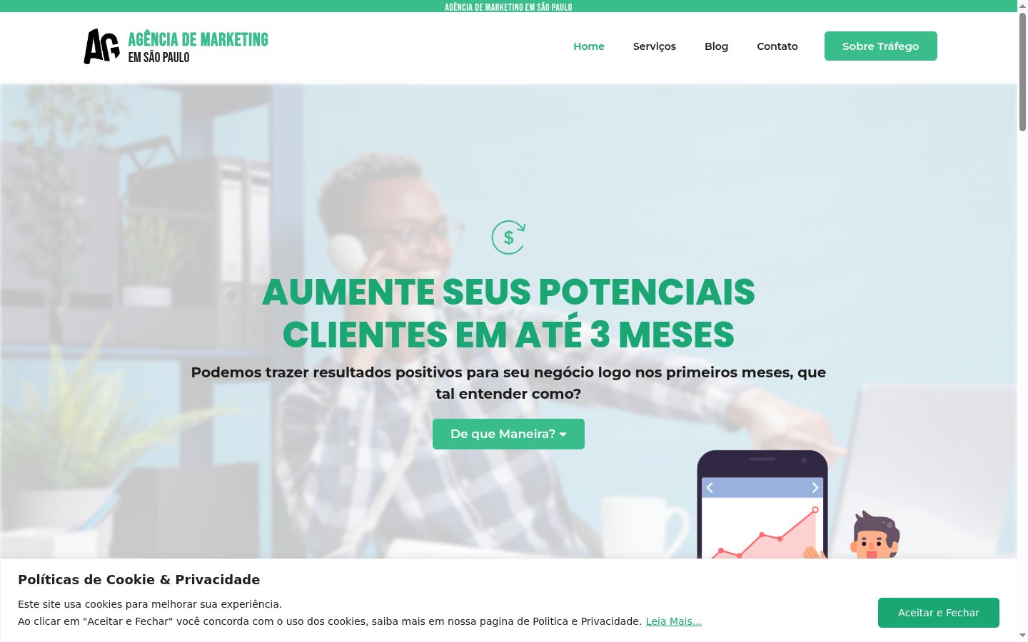 Captura de pantalla del banner de consentimiento mostrado antes de cualquier interacción