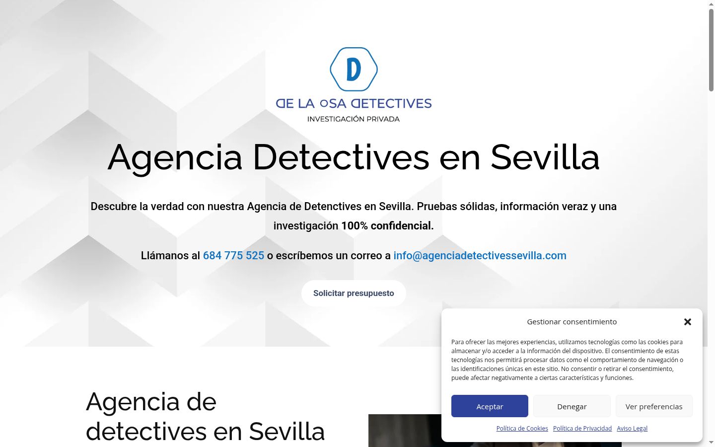 Captura de ecrã do banner de consentimento apresentado antes de qualquer interação