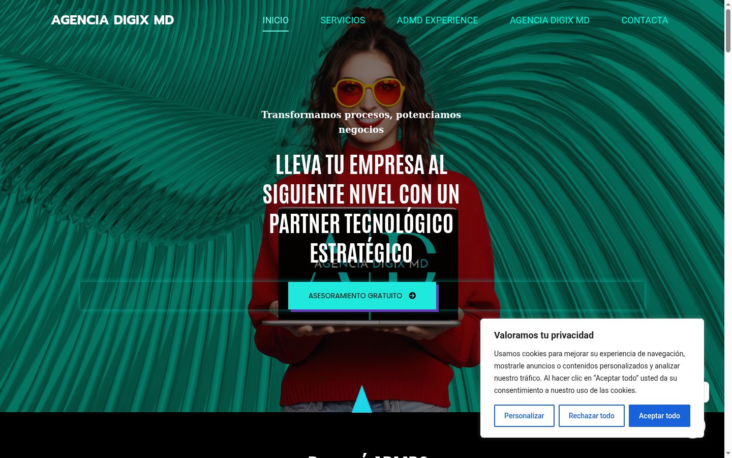 Captura de pantalla del banner de consentimiento mostrado antes de cualquier interacción