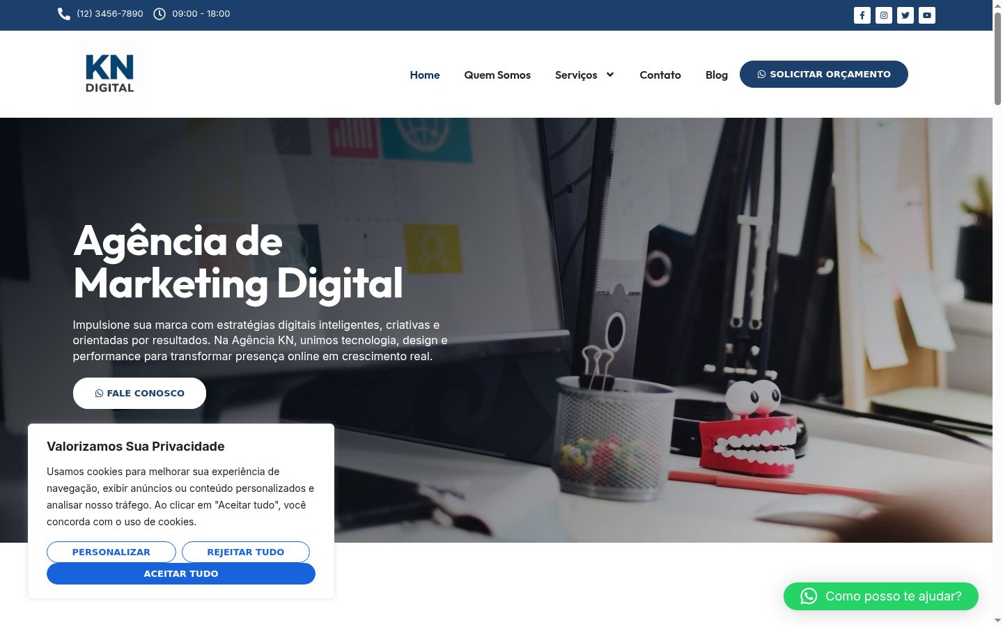 Captura de ecrã do banner de consentimento apresentado antes de qualquer interação