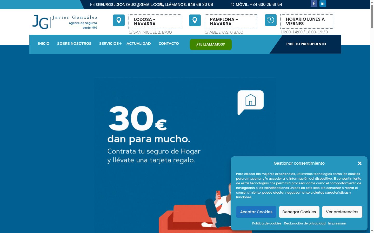 Screenshot tal-banner tal-kunsens muri qabel kwalunkwe interazzjoni