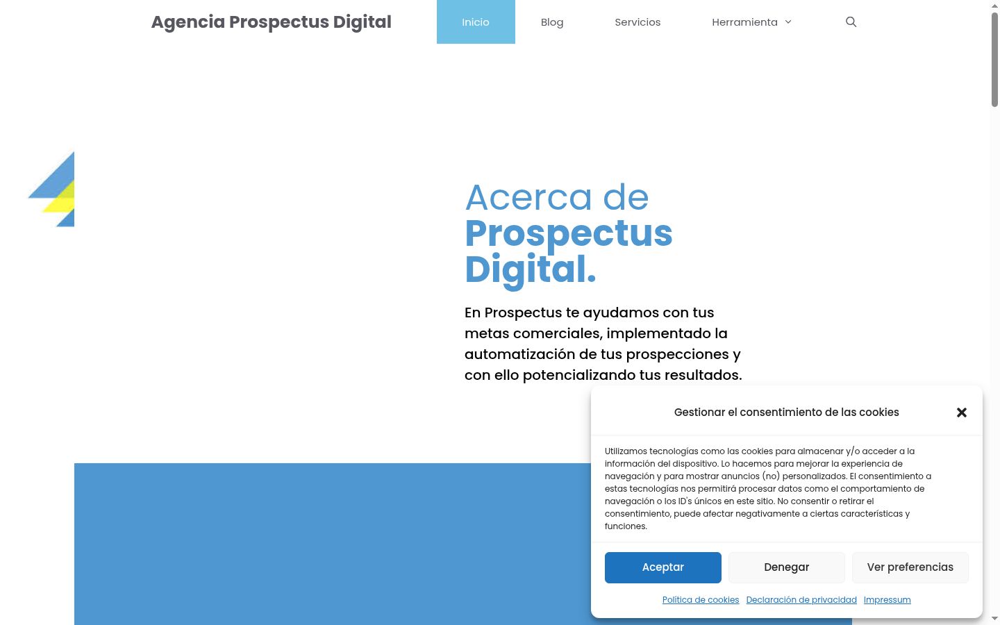 Screenshot del banner di consenso mostrato prima di qualsiasi interazione