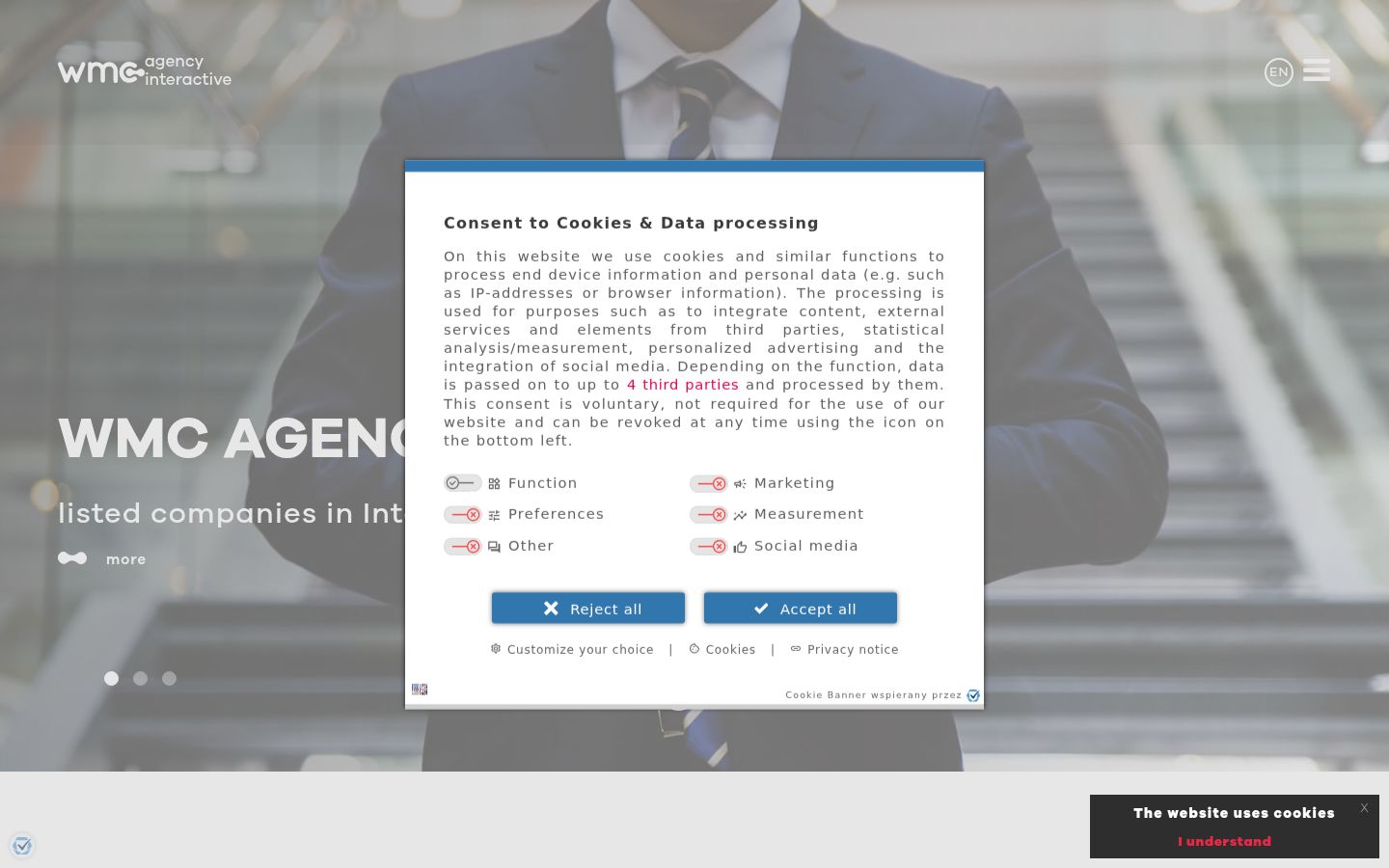 Screenshot del banner di consenso mostrato prima di qualsiasi interazione