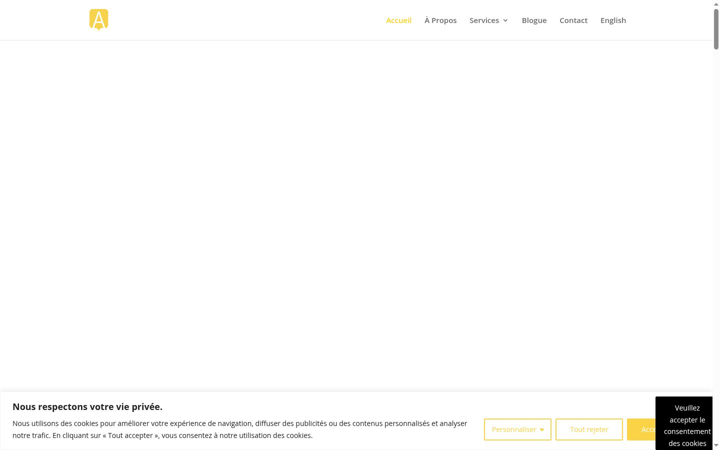 Capture d'écran de la bannière de consentement affichée avant toute interaction