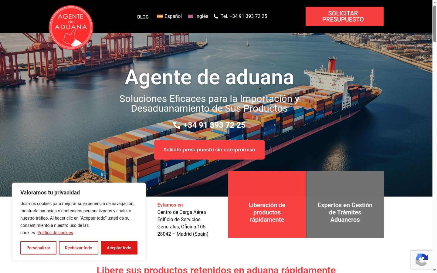 Captura de ecrã do banner de consentimento apresentado antes de qualquer interação