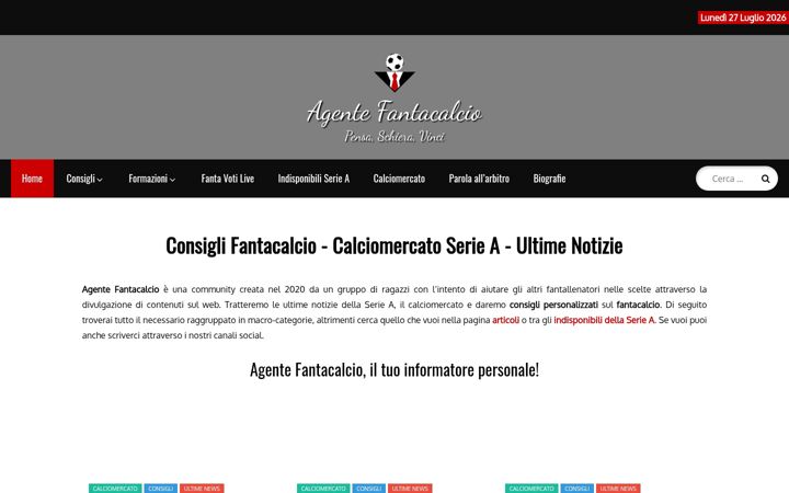 Snímek obrazovky agentefantacalcio.it