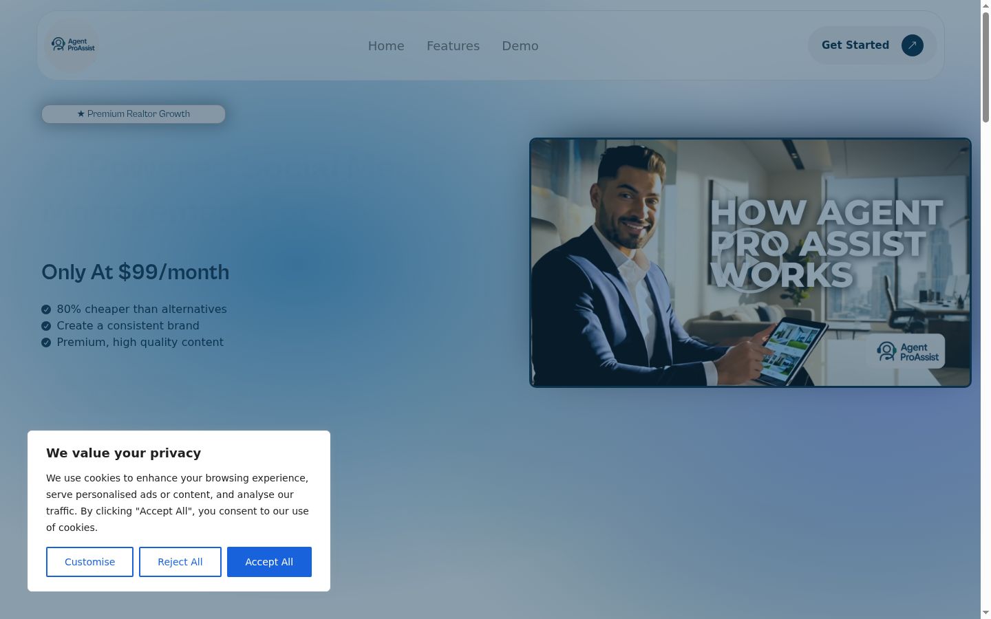 Screenshot del banner di consenso mostrato prima di qualsiasi interazione