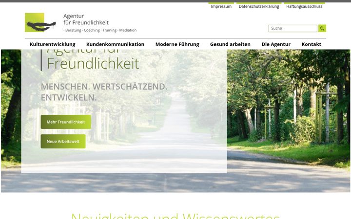 Screenshot stránky agentur-fuer-freundlichkeit.de