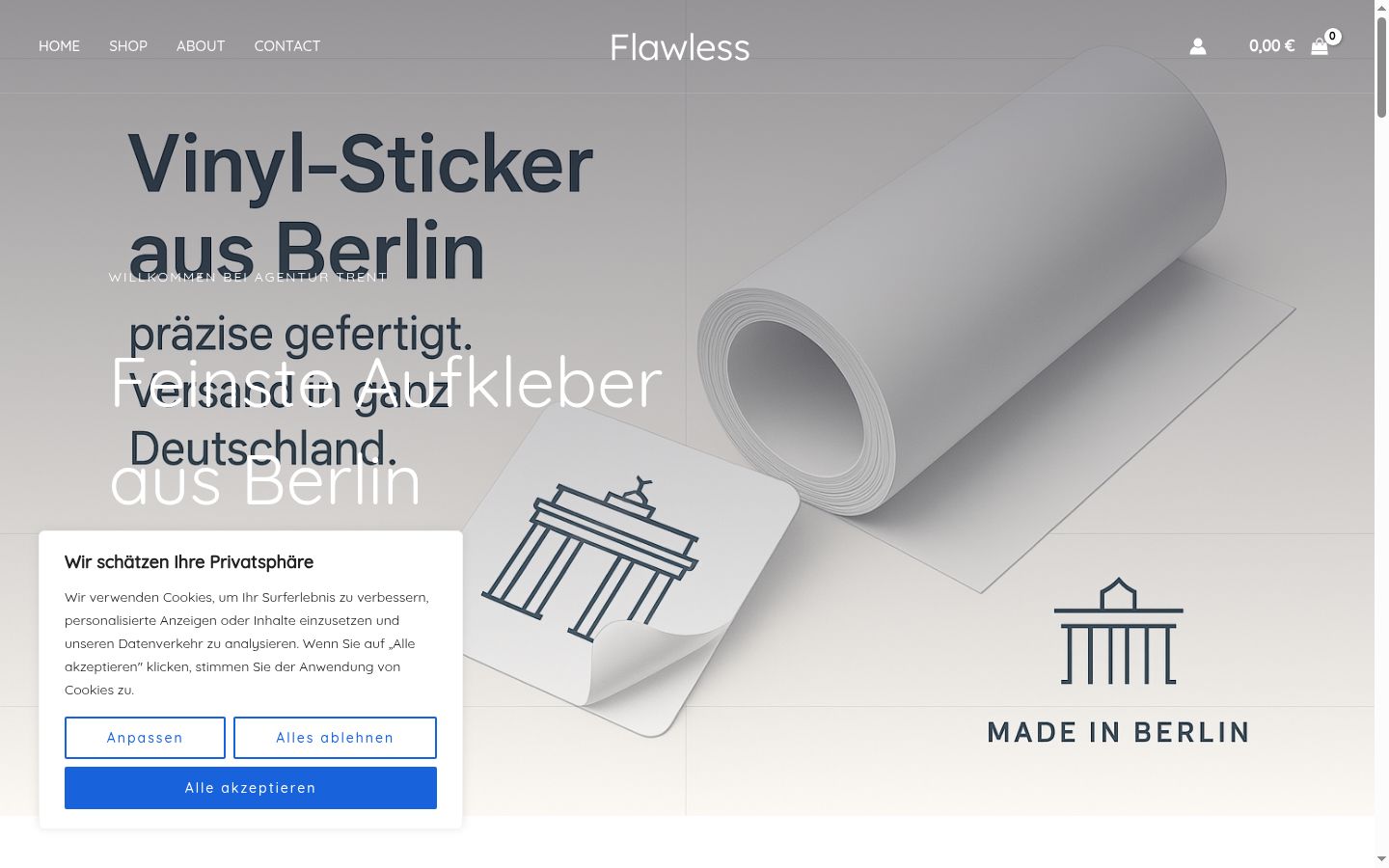 Screenshot des Einwilligungsbanners vor jeglicher Interaktion