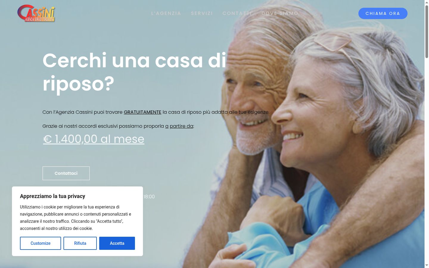 Screenshot del banner di consenso mostrato prima di qualsiasi interazione