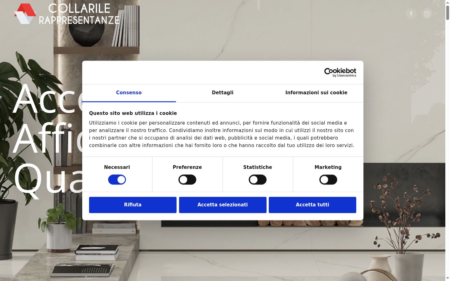 Screenshot del banner di consenso mostrato prima di qualsiasi interazione