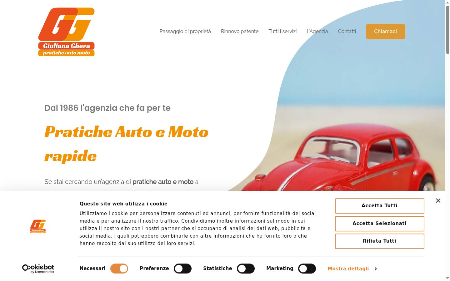Screenshot del banner di consenso mostrato prima di qualsiasi interazione