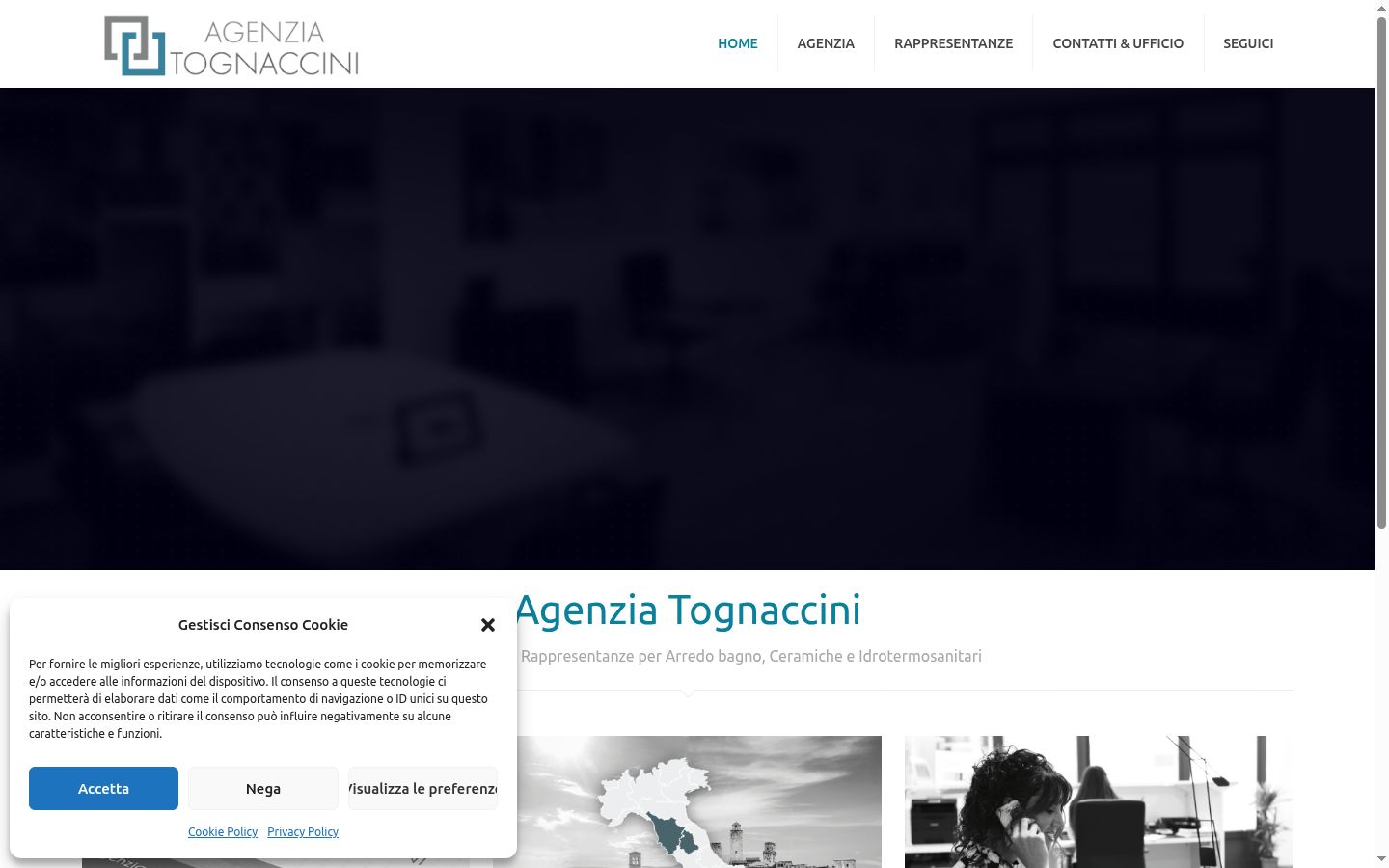 Screenshot del banner di consenso mostrato prima di qualsiasi interazione