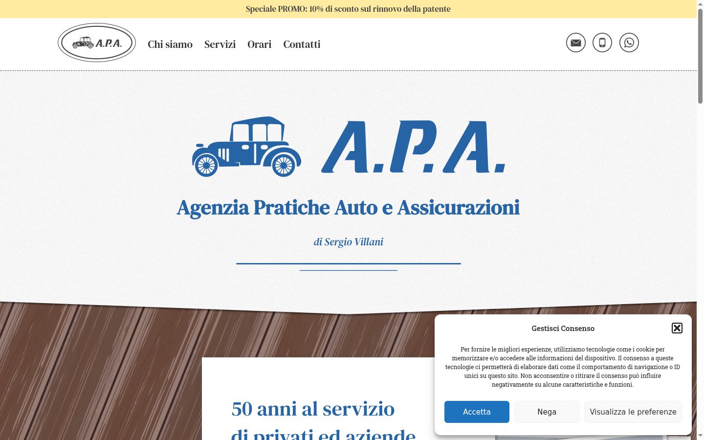 Screenshot del banner di consenso mostrato prima di qualsiasi interazione
