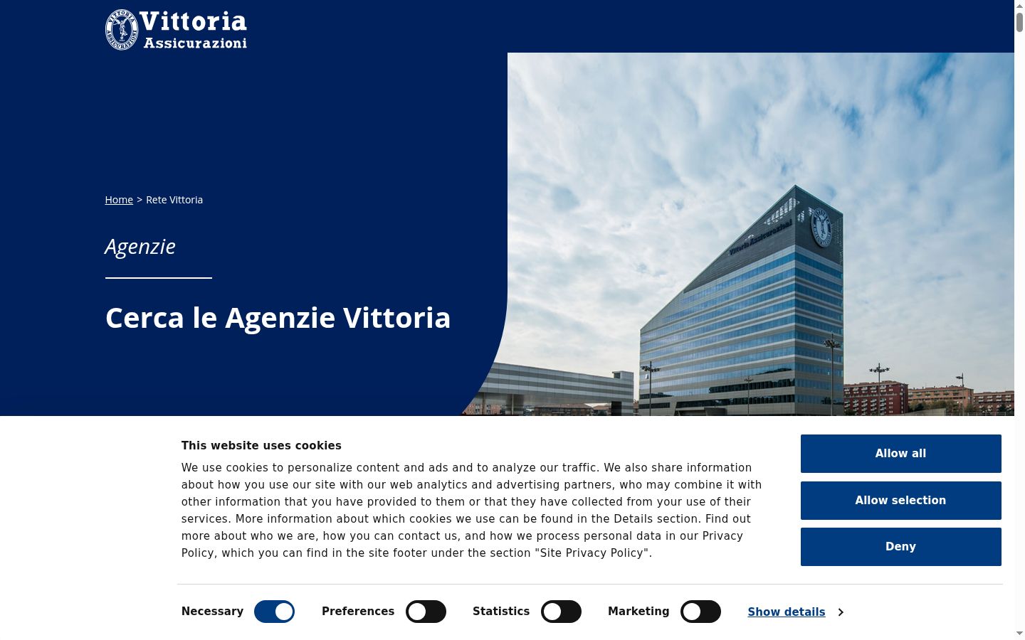 Screenshot del banner di consenso mostrato prima di qualsiasi interazione