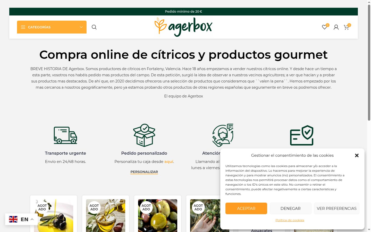 Captura de ecrã do banner de consentimento apresentado antes de qualquer interação