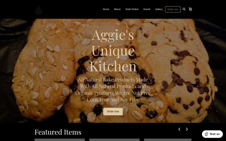 Kuvakaappaus sivustosta aggiesuniquekitchen.com