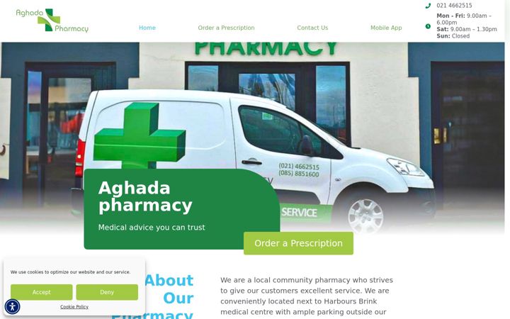 Snímek obrazovky aghadapharmacy.ie