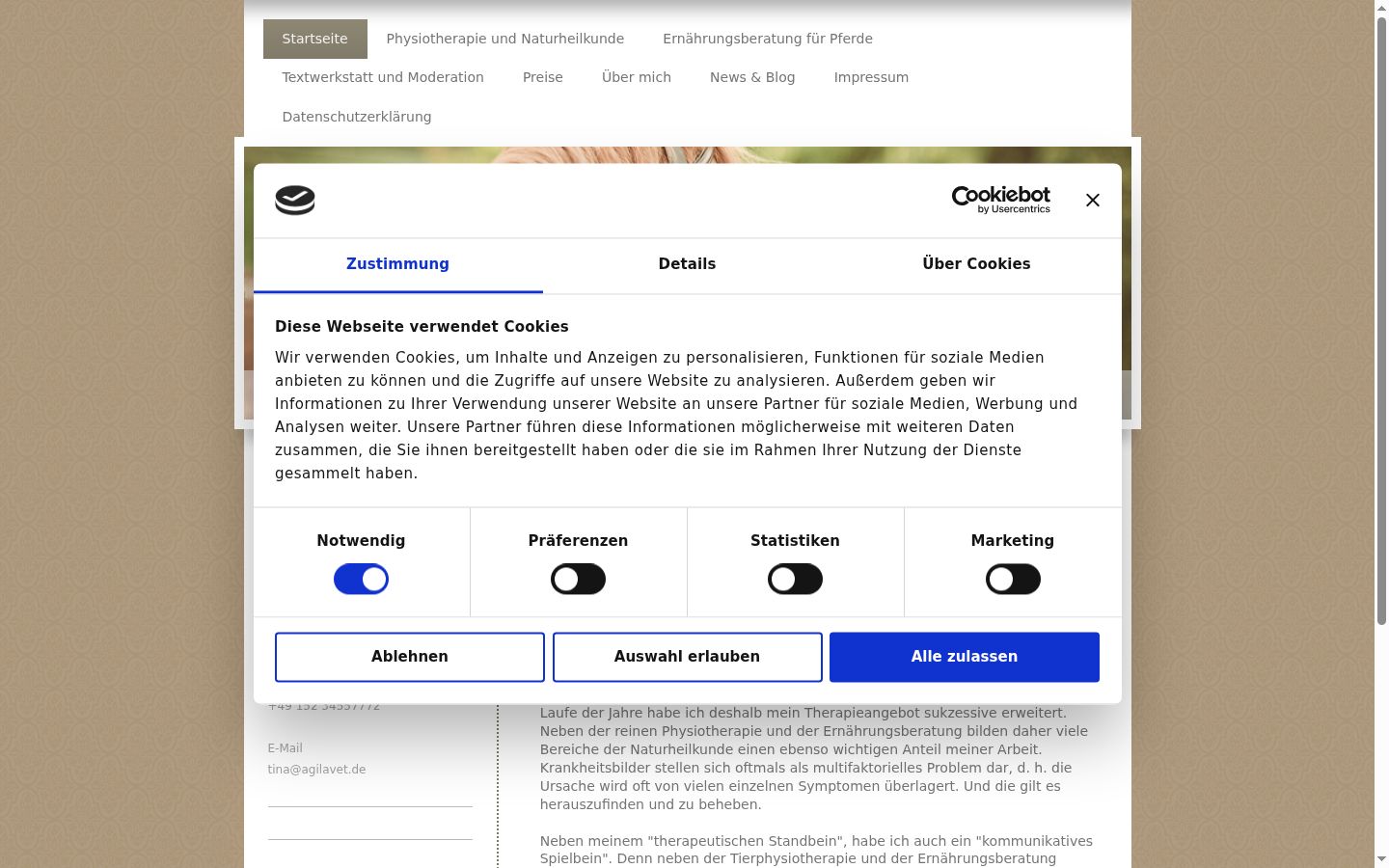 Screenshot del banner di consenso mostrato prima di qualsiasi interazione