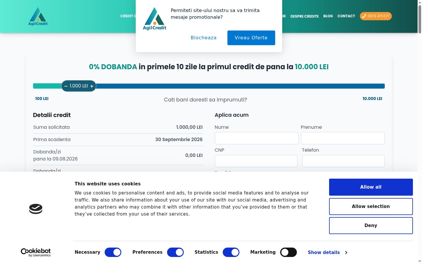 Screenshot del banner di consenso mostrato prima di qualsiasi interazione