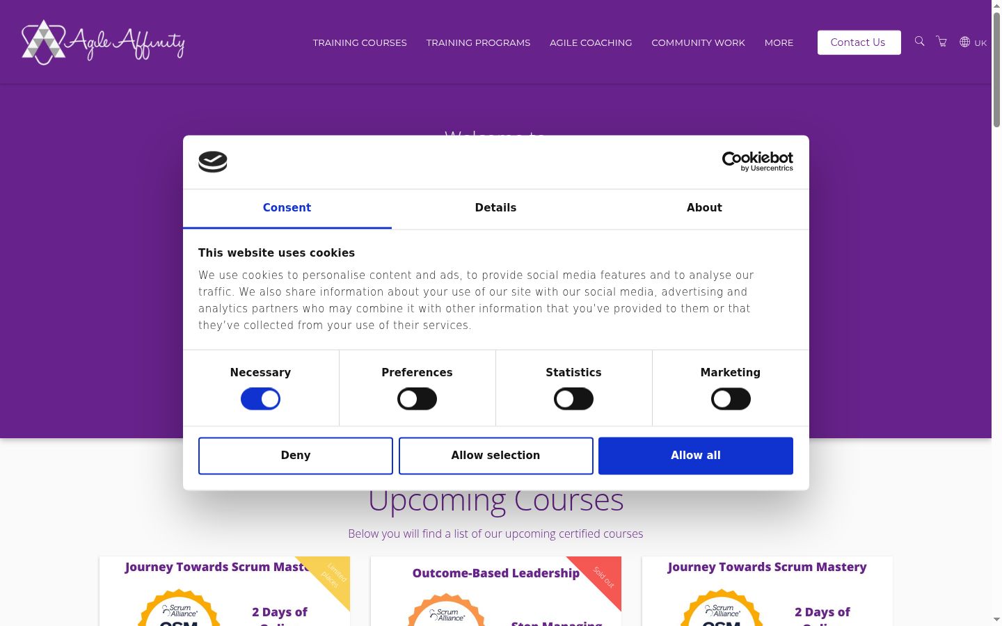 Screenshot del banner di consenso mostrato prima di qualsiasi interazione