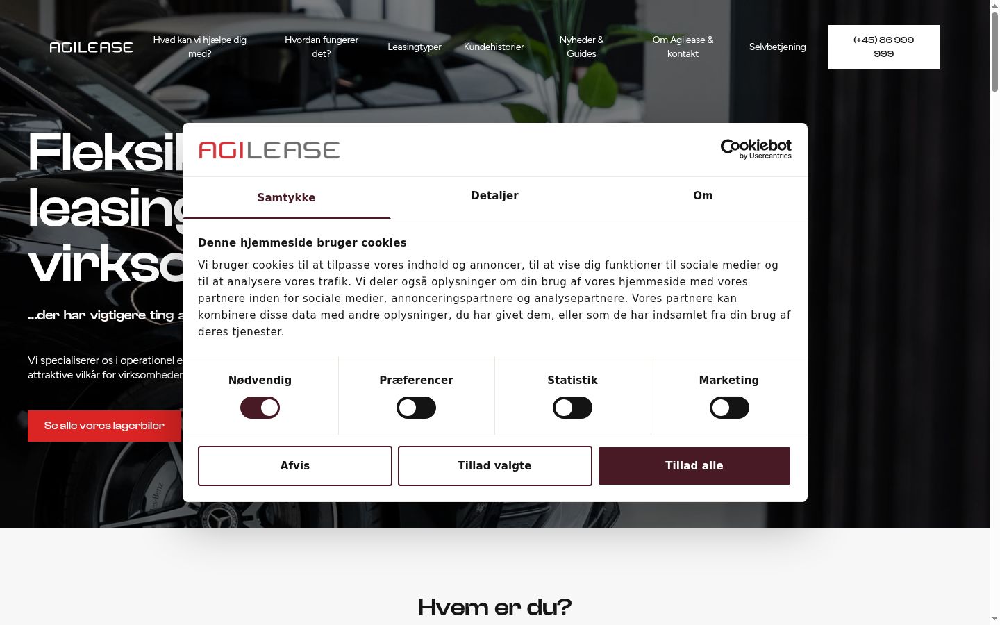 Skærmbillede af samtykkebanneret, som det blev vist før nogen interaktion