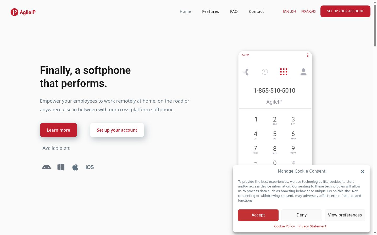 Screenshot del banner di consenso mostrato prima di qualsiasi interazione
