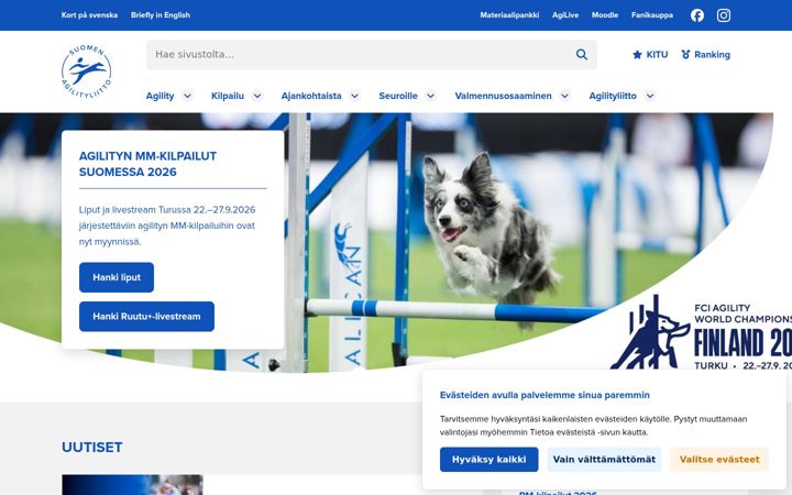 Екранна снимка на agilityliitto.fi