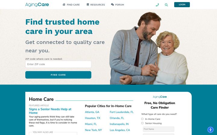 Snímek obrazovky agingcare.com