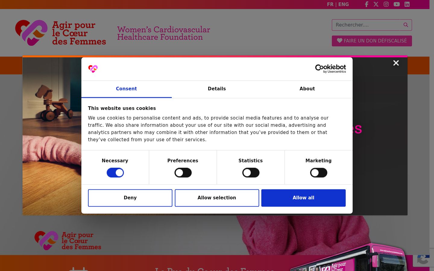 Capture d'écran de la bannière de consentement affichée avant toute interaction