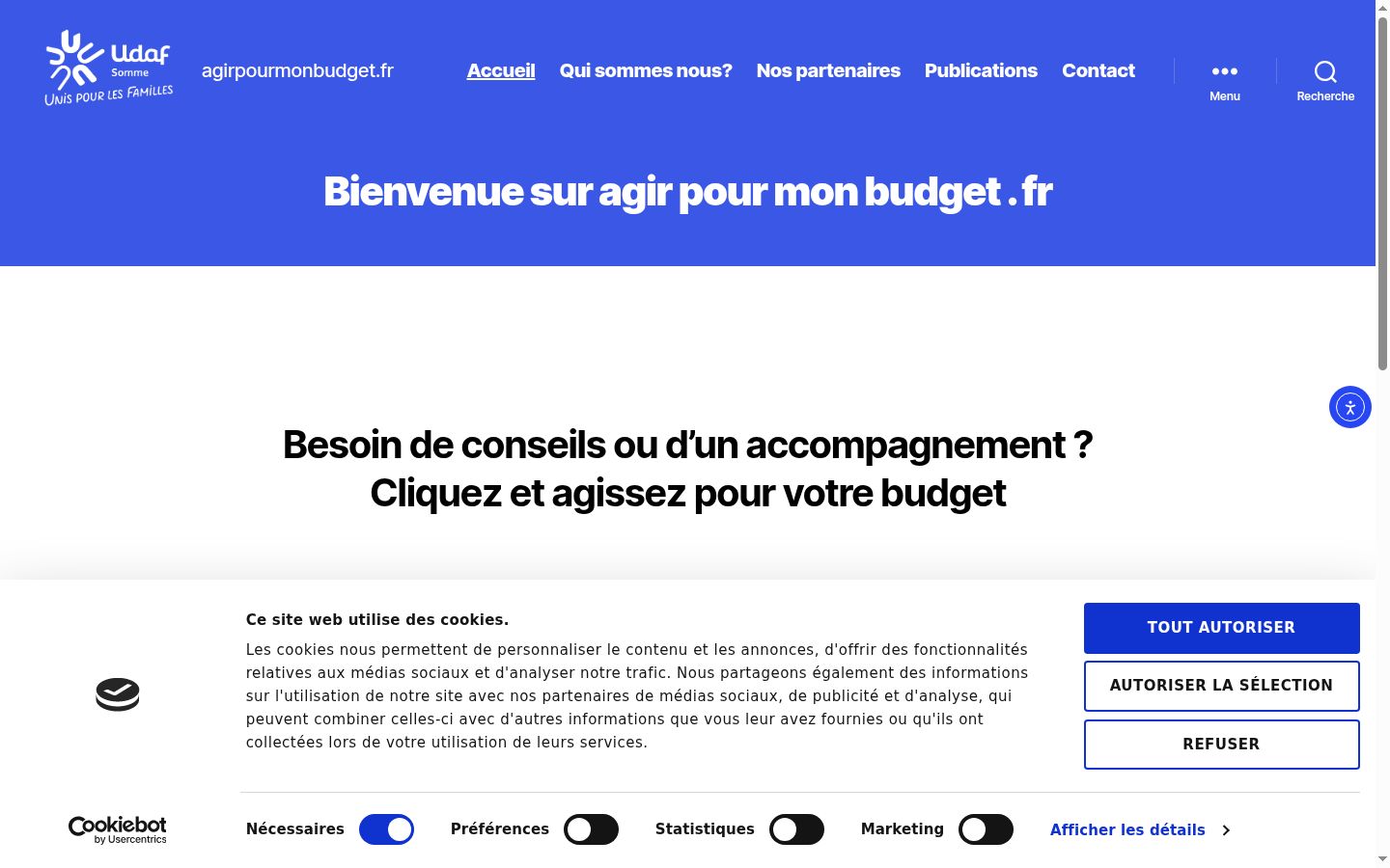 Capture d'écran de la bannière de consentement affichée avant toute interaction