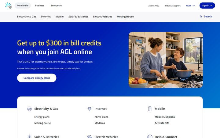 Screenshot of agl.com.au