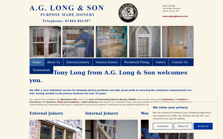 Screenshot of aglongjoinery.com
