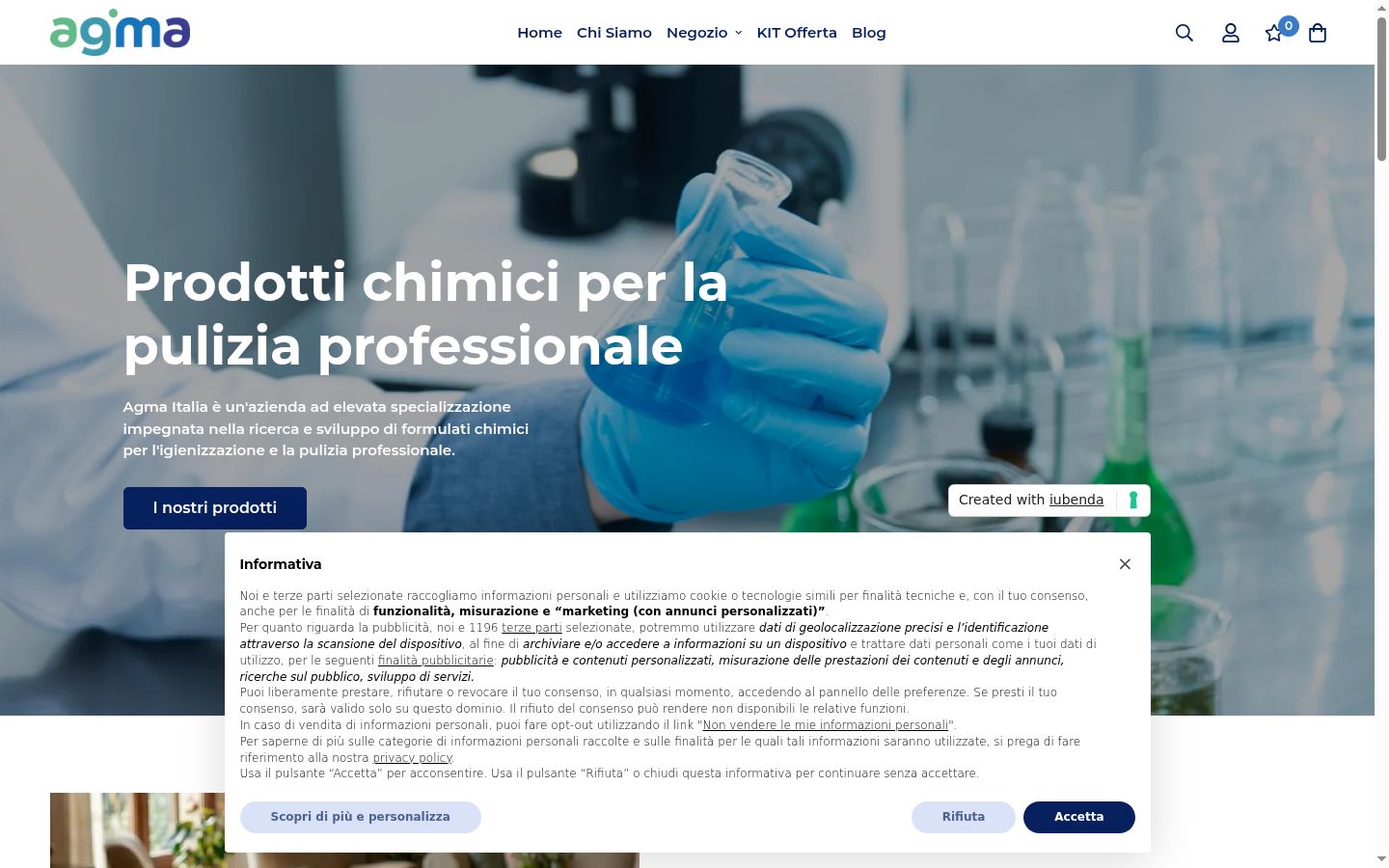 Screenshot del banner di consenso mostrato prima di qualsiasi interazione