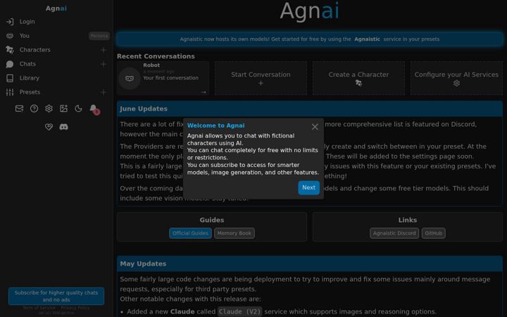 Screenshot of agnai.chat