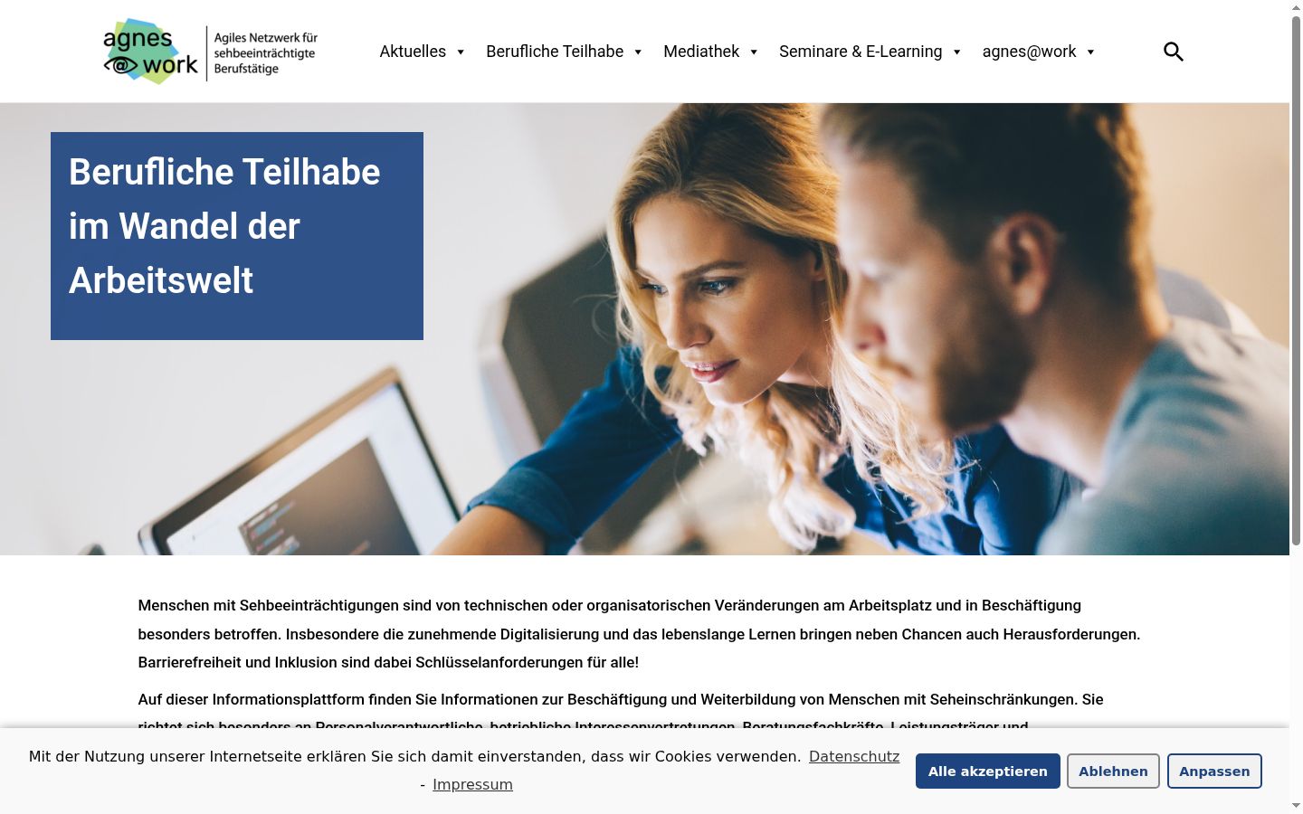 Screenshot des Einwilligungsbanners vor jeglicher Interaktion