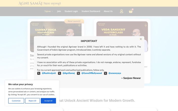 Screenshot of agnisamaj.com