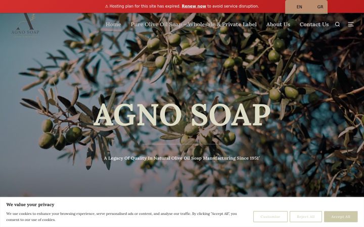 Screenshot of agnosoaps.com