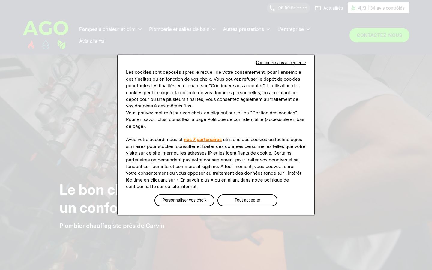 Screenshot del banner di consenso mostrato prima di qualsiasi interazione