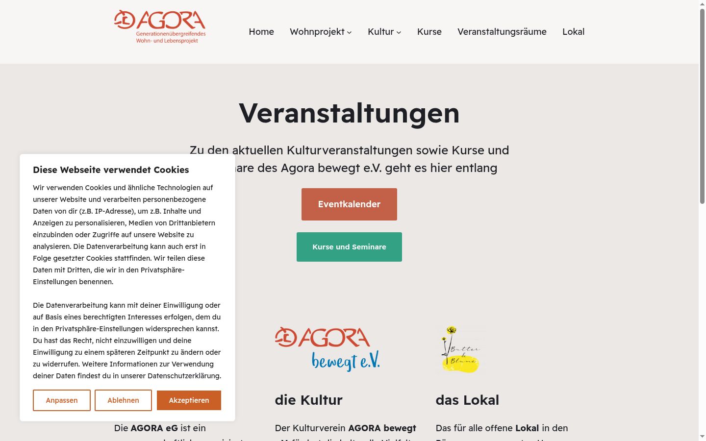 Screenshot des Einwilligungsbanners vor jeglicher Interaktion