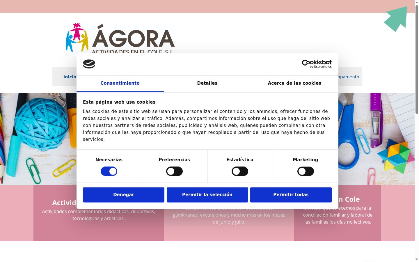 Screenshot del banner di consenso mostrato prima di qualsiasi interazione