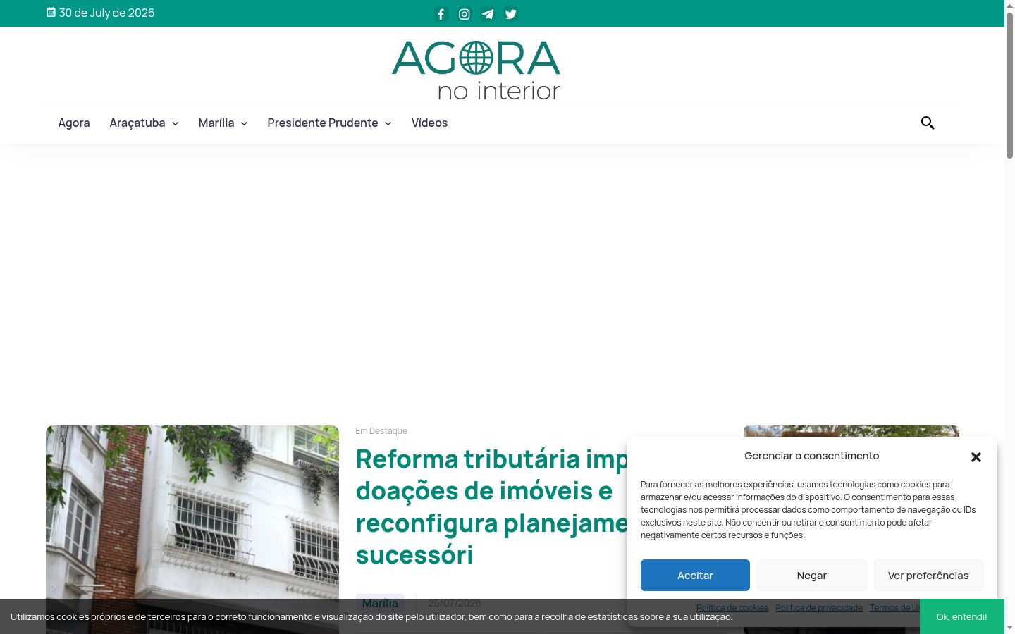 Screenshot del banner di consenso mostrato prima di qualsiasi interazione