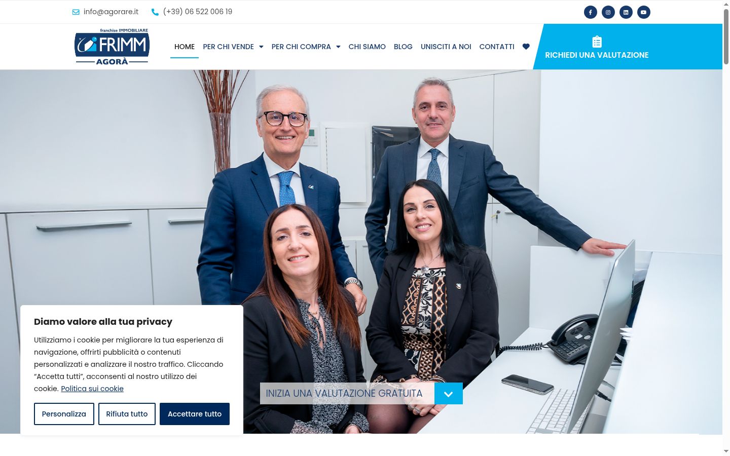 Screenshot del banner di consenso mostrato prima di qualsiasi interazione