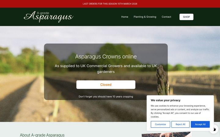 Screenshot of agradeasparagus.co.uk
