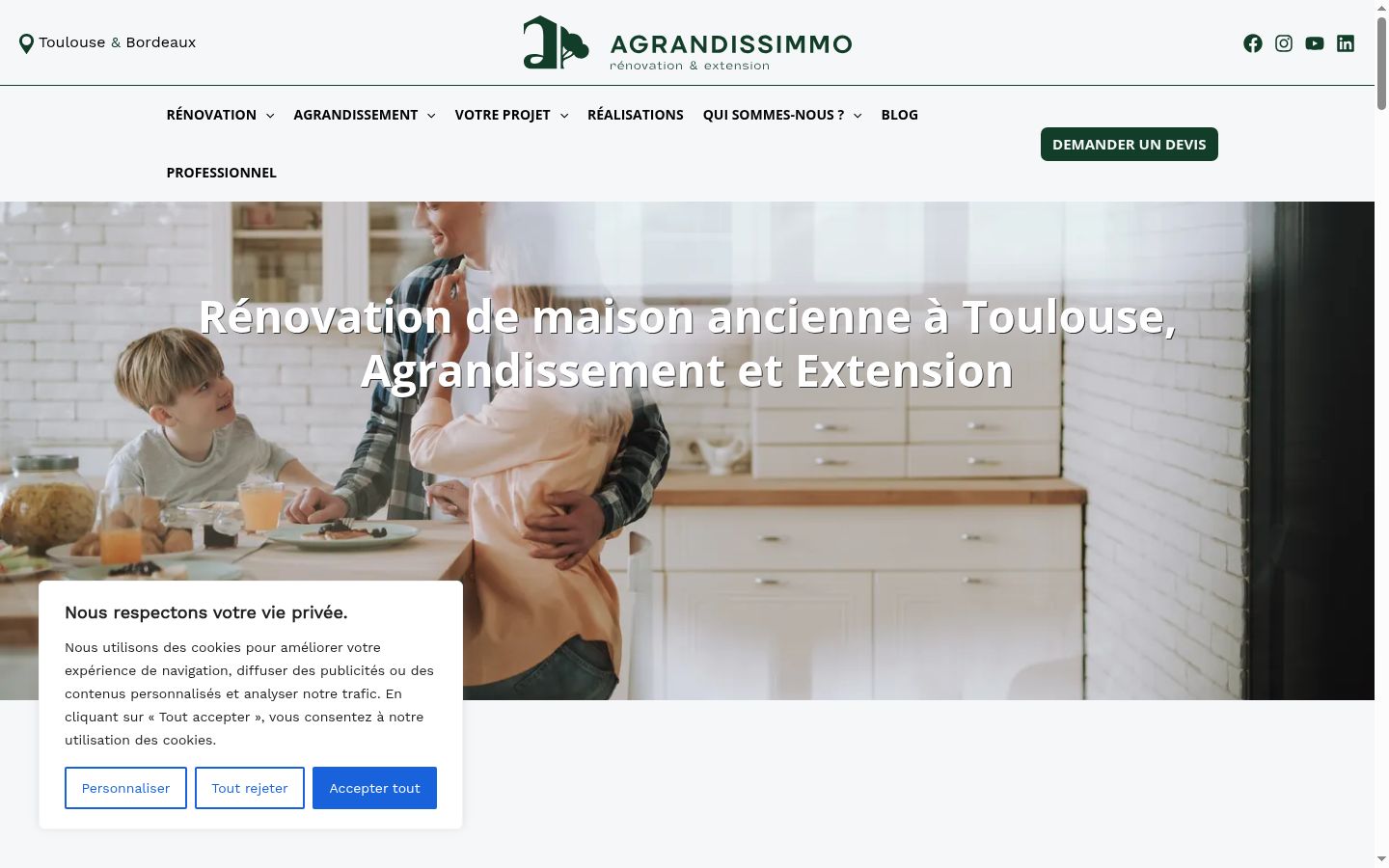 Capture d'écran de la bannière de consentement affichée avant toute interaction