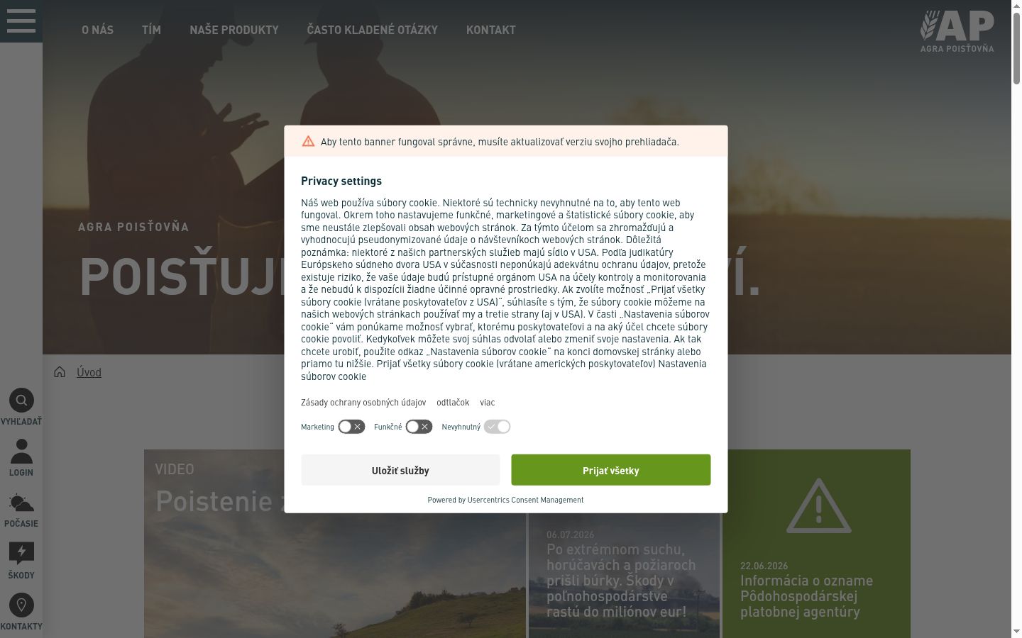 Snímka obrazovky banera súhlasu zobrazeného pred akoukoľvek interakciou